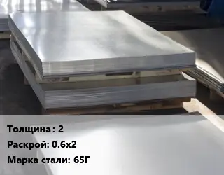 Лист горячекатаный 2 0.6х2 Сталь: 65Г